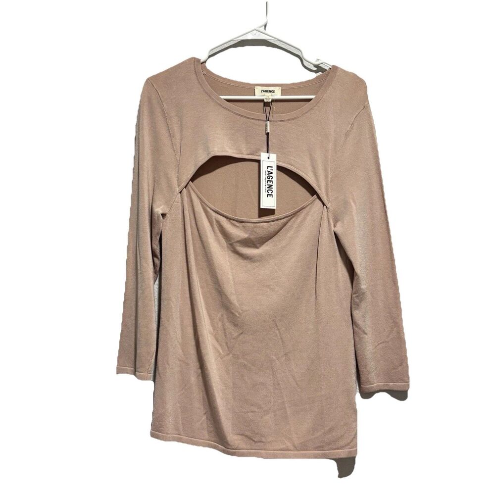 NWT L'agence Jocelyn Cutout Plush Pink Sweater L Soft Knit Feminine Chic NWT